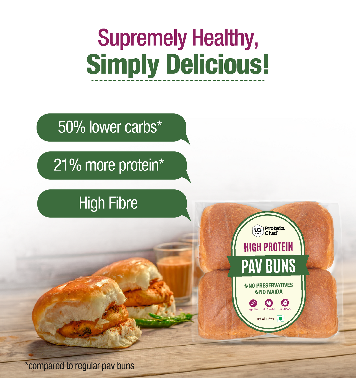 Protein Chef High Protein Pav Bun (Zero Maida, Multigrain)