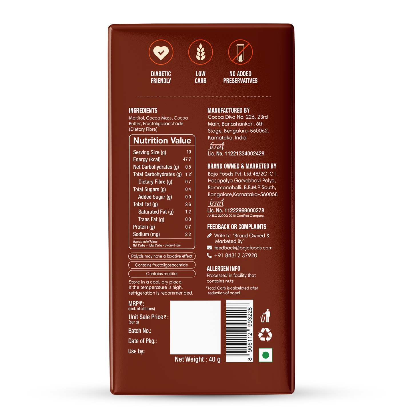 Keto Dark Chocolate Bar