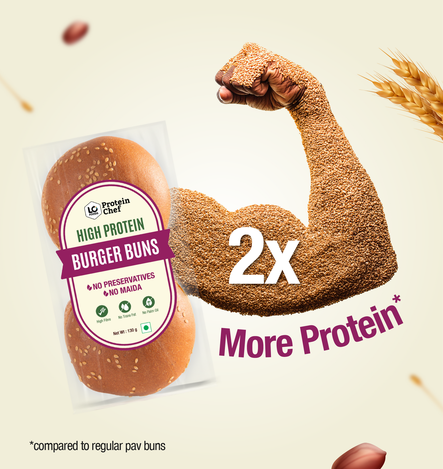 Protein Chef High Protein Burger Bun (No Maida, Multigrain)