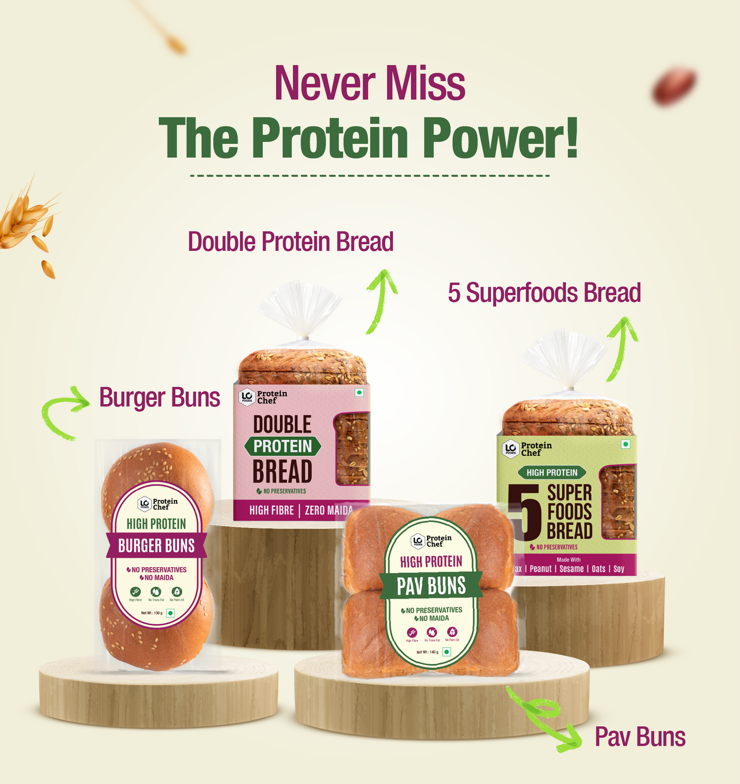 Protein Chef High Protein Pav Bun (Zero Maida, Multigrain)