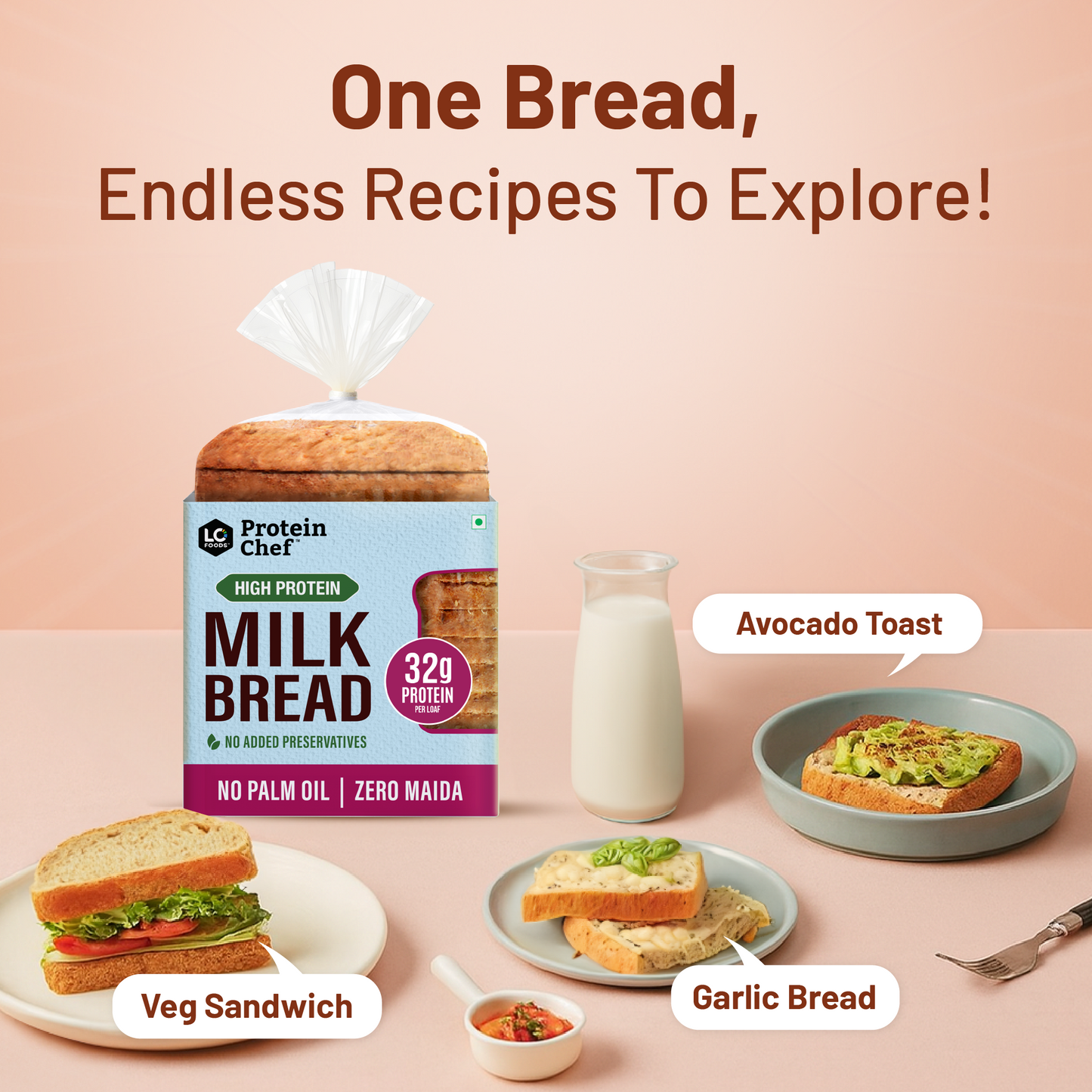 Protein Chef 32g Protein Milk Bread, No Maida