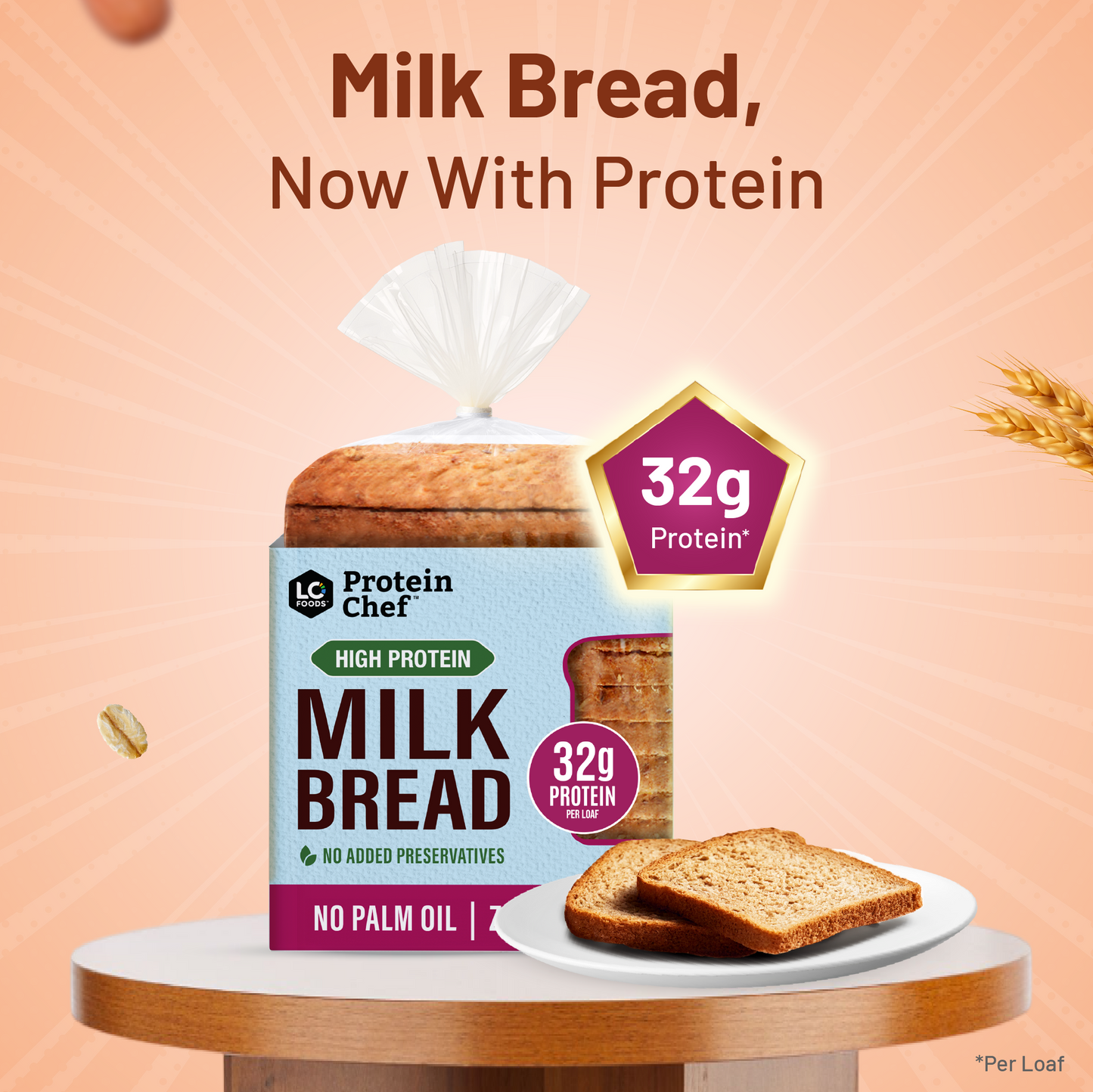 Protein Chef 32g Protein Milk Bread, No Maida