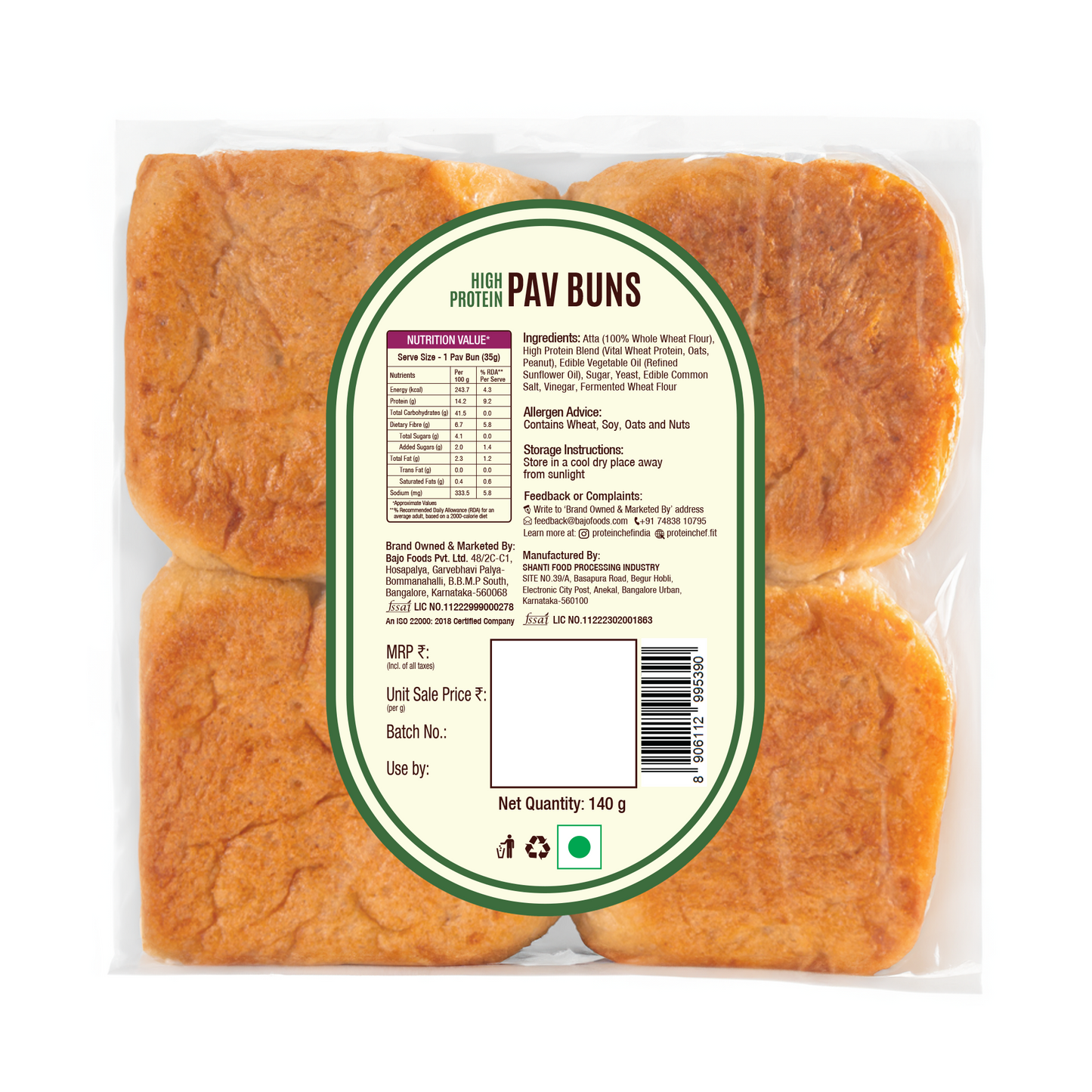 Protein Chef High Protein Pav Bun (Zero Maida, Multigrain)