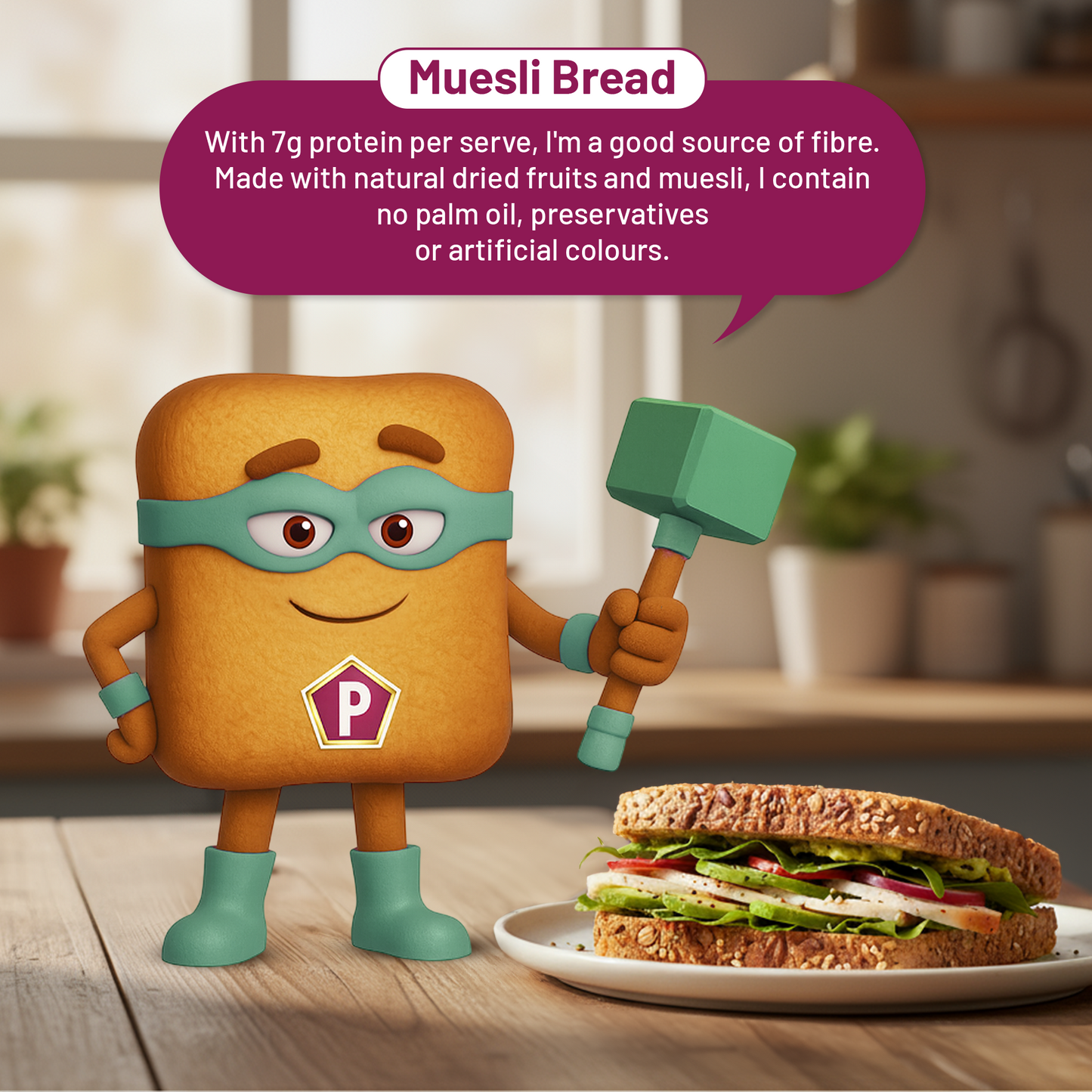 Protein Chef Muesli 36g Protein Bread, No Maida