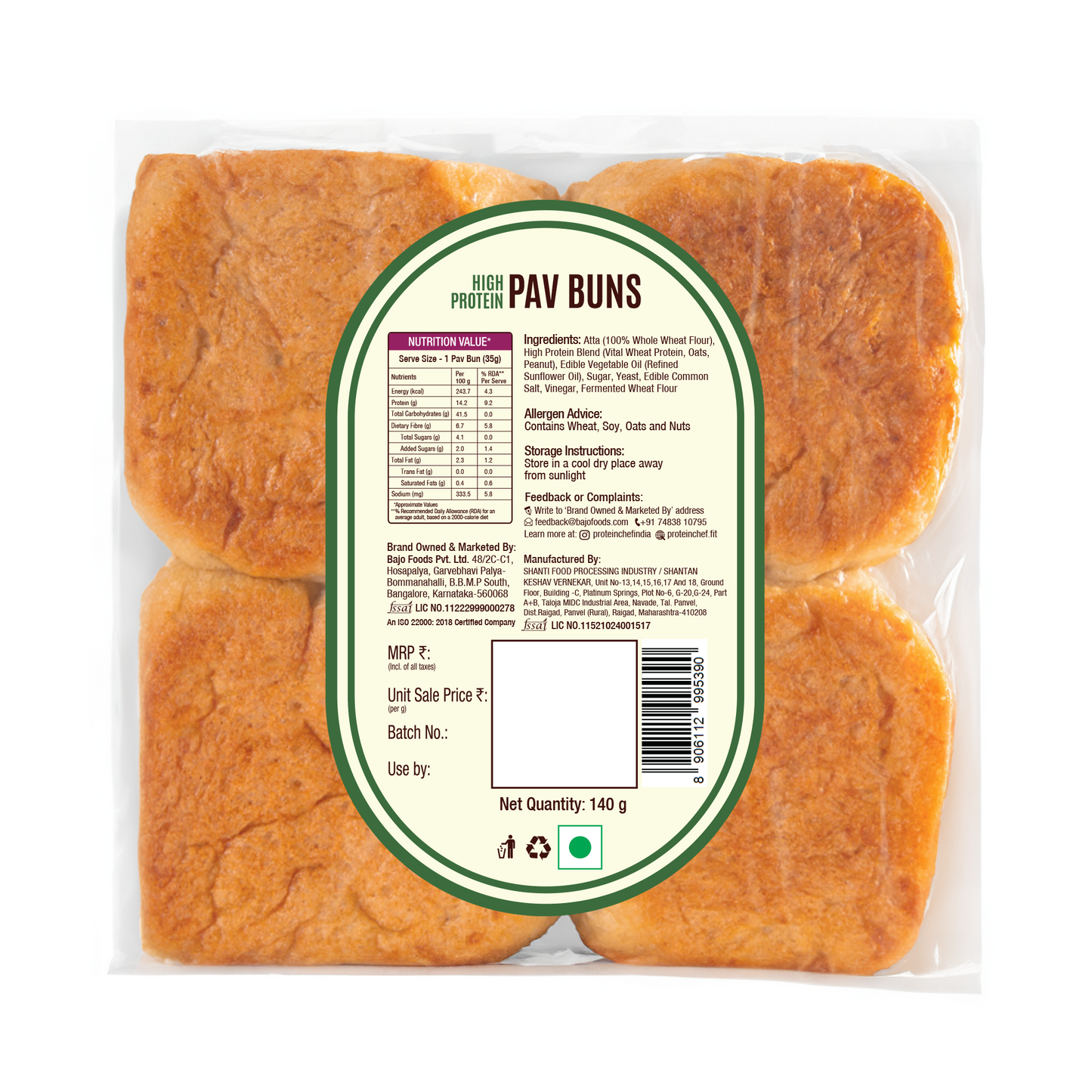 Protein Chef High Protein Pav Bun (Zero Maida, Multigrain)