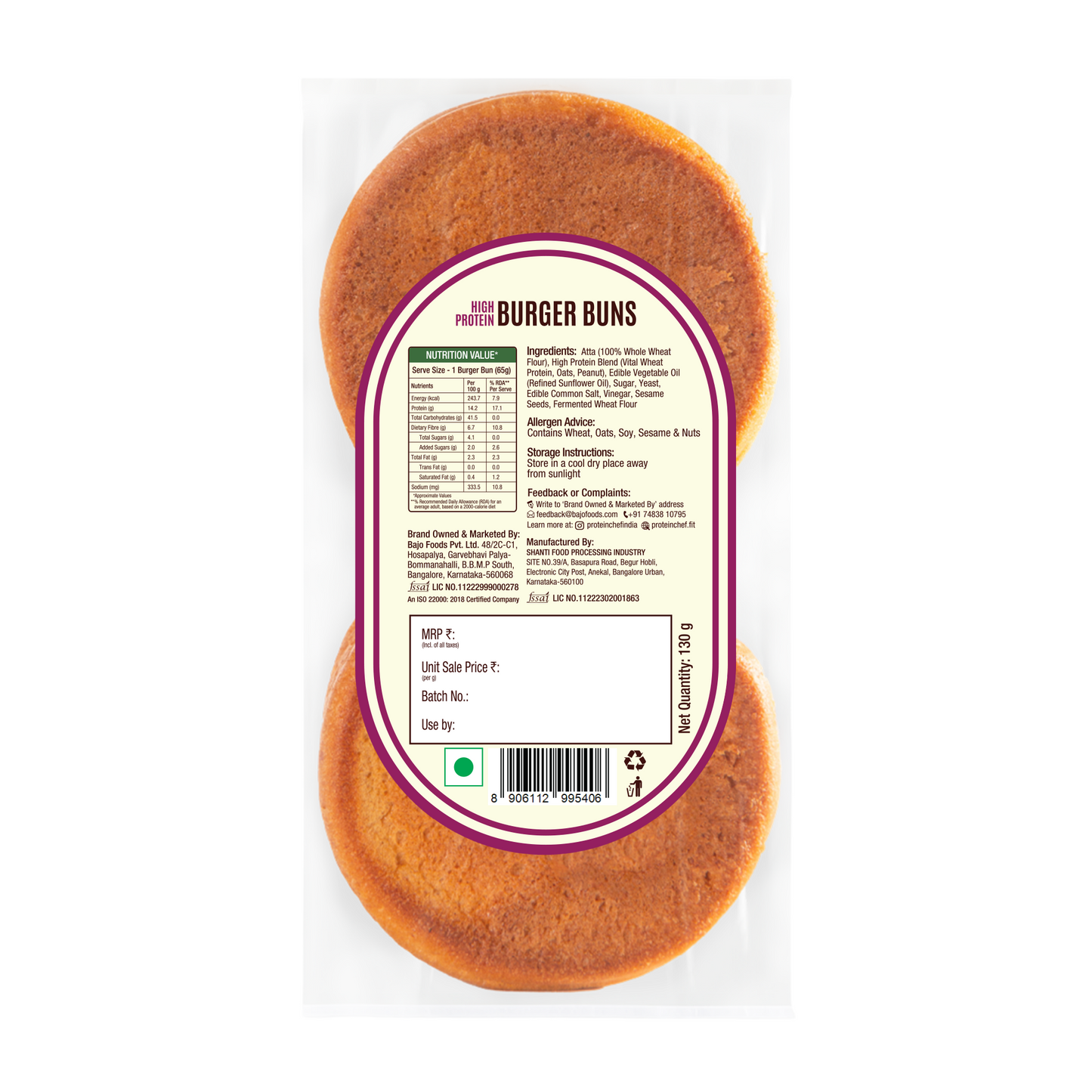 Protein Chef High Protein Burger Bun (No Maida, Multigrain)