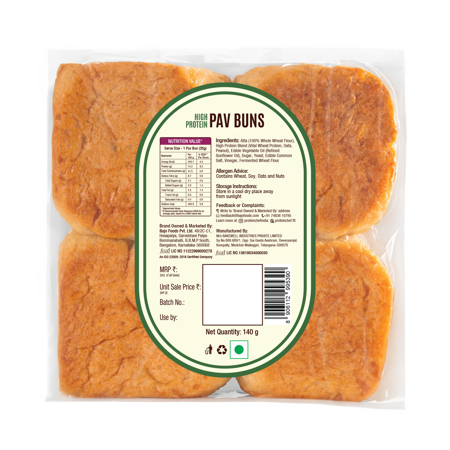 Protein Chef High Protein Pav Bun (Zero Maida, Multigrain)