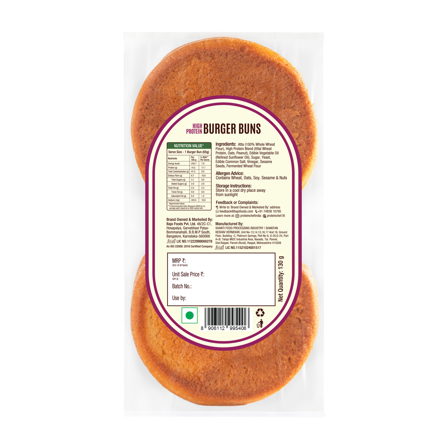 Protein Chef High Protein Burger Bun (No Maida, Multigrain)