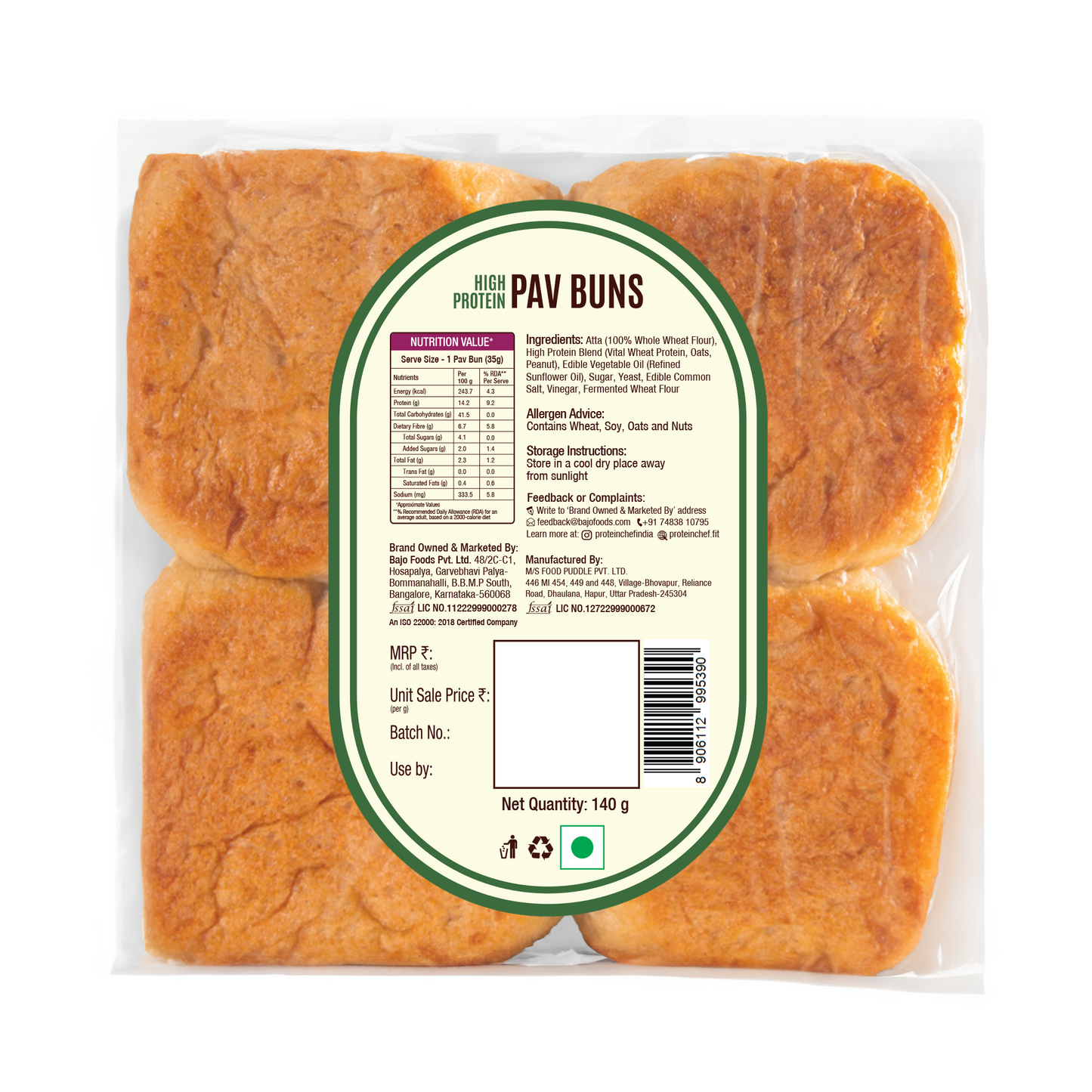 Protein Chef High Protein Pav Bun (Zero Maida, Multigrain)