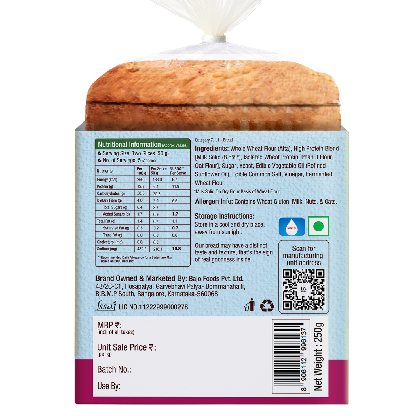 Protein Chef 32g Protein Milk Bread, No Maida